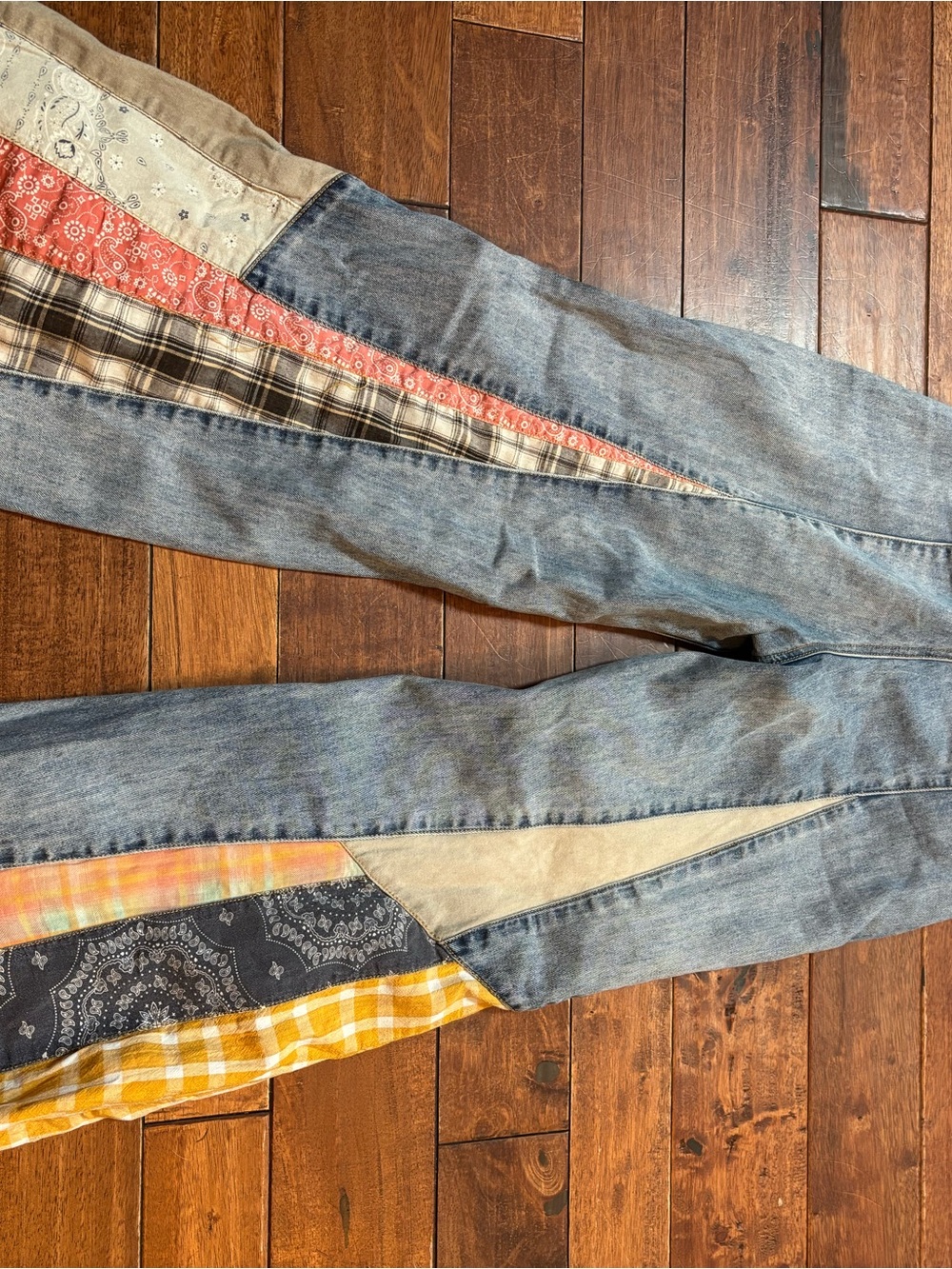 Easel Los Angeles Boho Patchwork denim flare jeans S - Picture 8 of 11